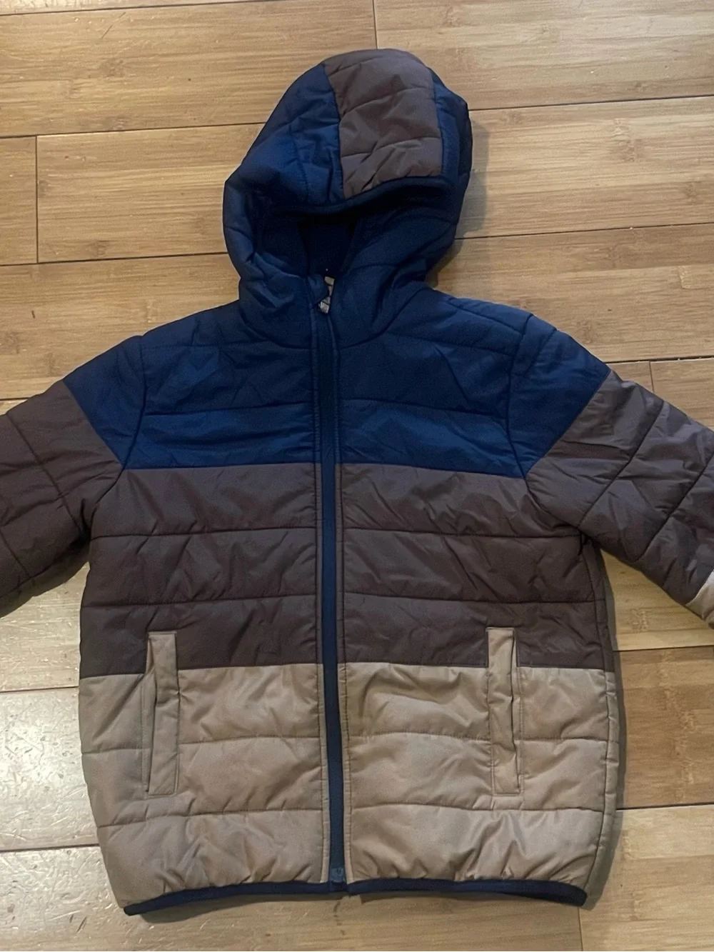 The Children's Place Boys Hooded Puffer Jacket Colorblock Size M 7/8